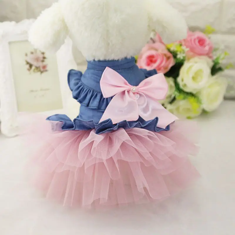 Платье для собак; юбка-пузырь для маленьких собак; Ковбойское платье; милое платье принцессы с бантом; цвет розовый, белый; красивое платье для собак; более красивое платье