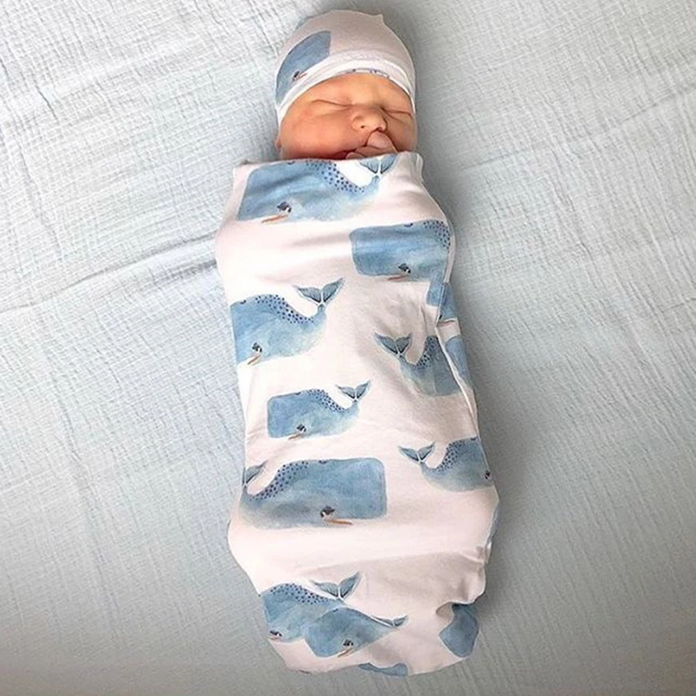 

2 Pcs/Set Infant Baby Swaddle Blanket Hat Suit Newborn Swaddle Wrap Towel Cartoon Pattern Scarf Beanies Sleeping Bag