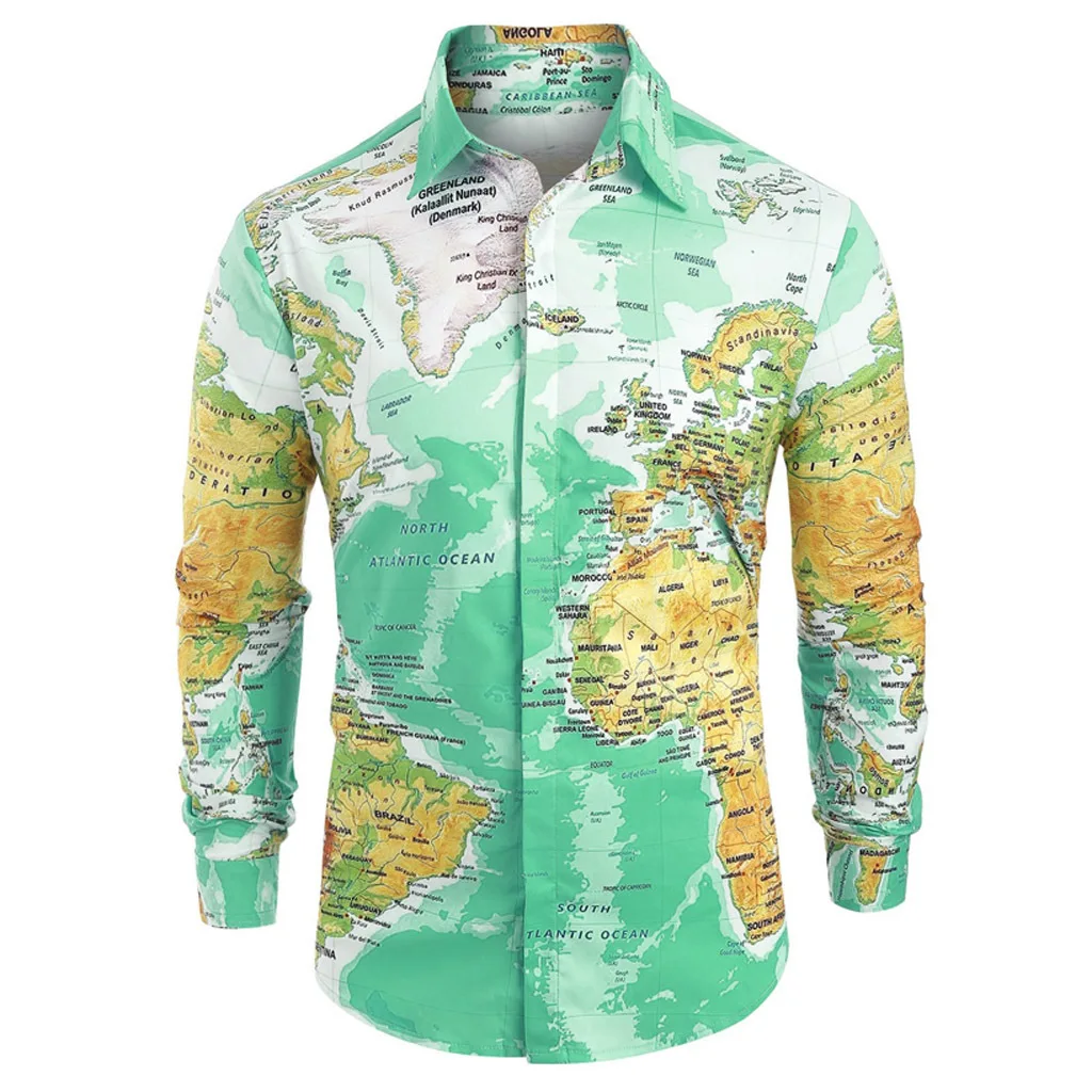 Camisa Masculina, мужская повседневная Рождественская рубашка с принтом снежинок Санты, конфет, топ, блузка, Карта мира, праздничное платье, мужская рубашка - Цвет: 3