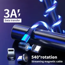 540 magnético micro usb tipo c cabo brilho iluminação led 3a cabo magnético cabo carregador usb cabo para iphone 12 11 huawei xiaomi mi 11