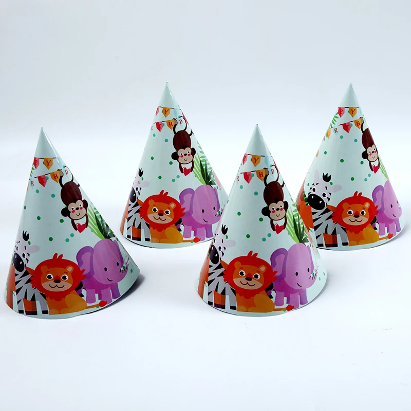 

6pcslot Safari Party Hat Baby Shower Birthday Jungle Party Cartoon Animal Cap Supply Souvenir Bag Kid Boys Favor