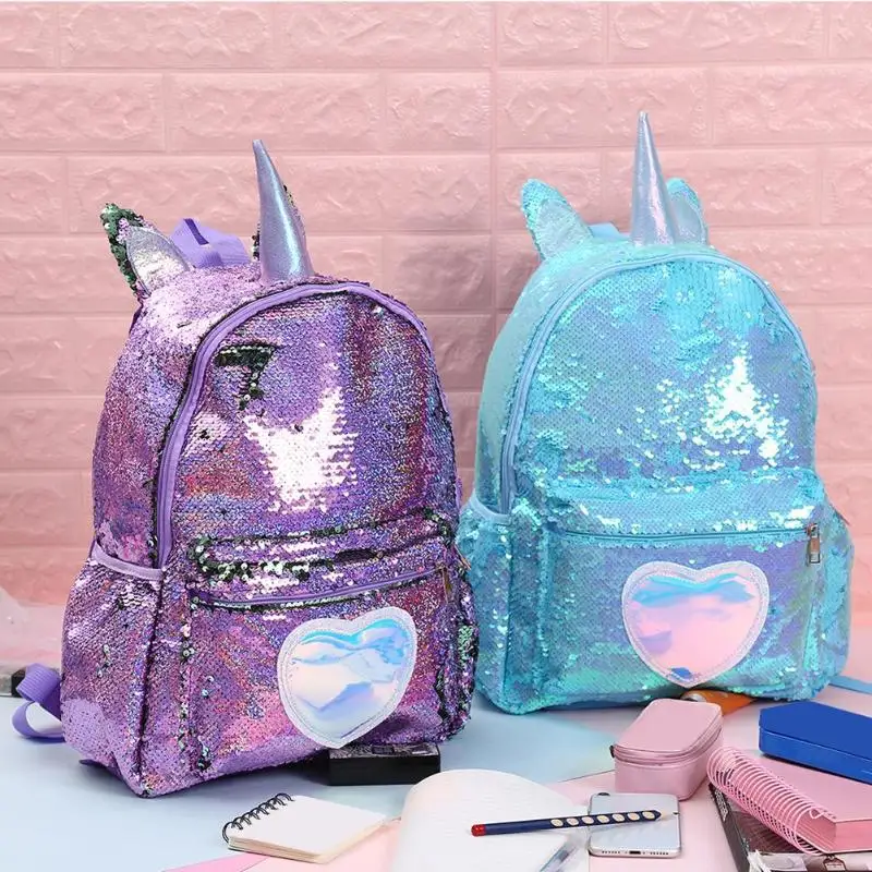 cheap KIds Backpack Bags for Teenage Girls Sequins Heart Shaped Travel Backpack Women Glitter Shoulder School Bags mochila feminina