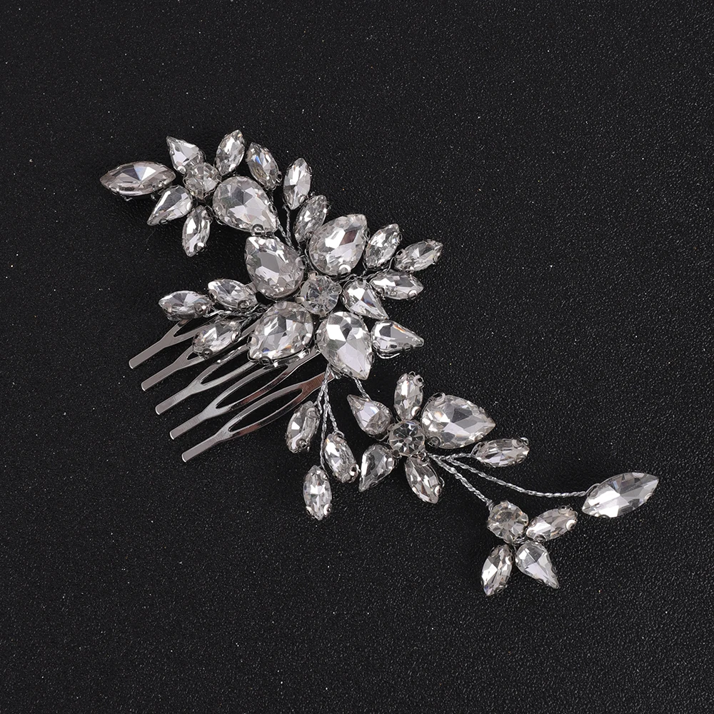 Bridal Hair Accessories Silver Handmade Rhinestone Bridal Headwear Women Hair Jewelry Luxury Hair Comb For Bride Ornaments Clip