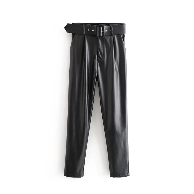 KZ142 европейский модный пояс тонкая талия pu кожаные брюки осень зима стиль шикарные брюки - Цвет: Черный