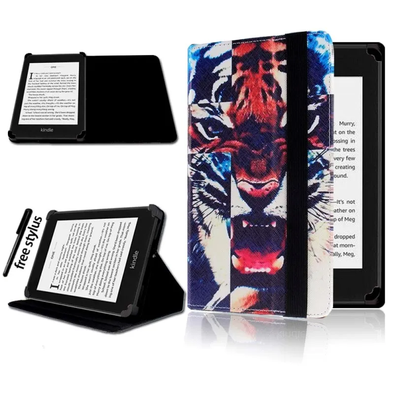 KK&LL для Amazon Kindle 4/5/7/8/9 Paperwhite 1/2/3/4/Kindle Fire HD 6 дюймов 4th/5th Gen Кожаная подставка для планшета Чехол-книжка чехол - Цвет: Tiger