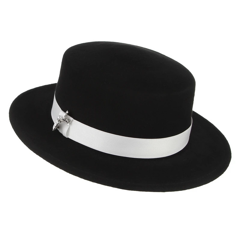 Gemvie 100% Wol Boater Hat untuk Wanita 