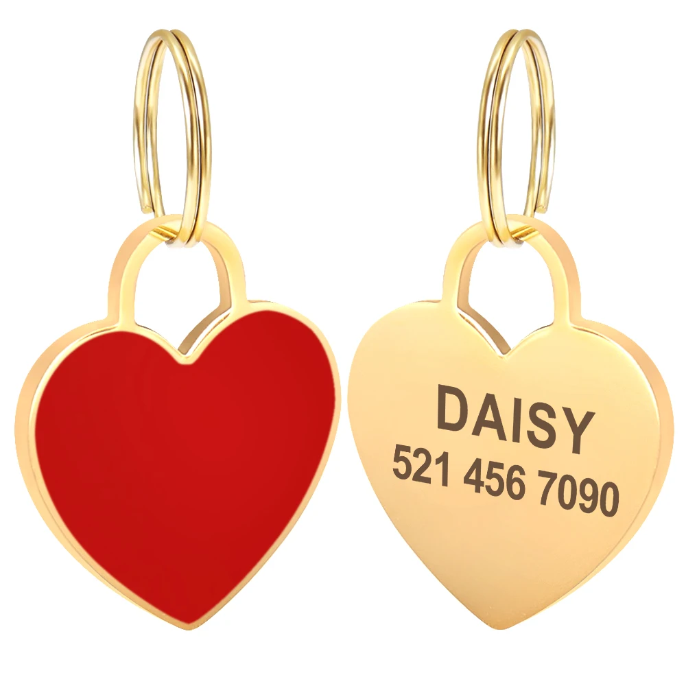 Custom Heart Dog ID Tag Engraved Small Medium Large Pet Nameplate Stainless Steel Personalized Fashion Gold Dog Tag Anti-lost