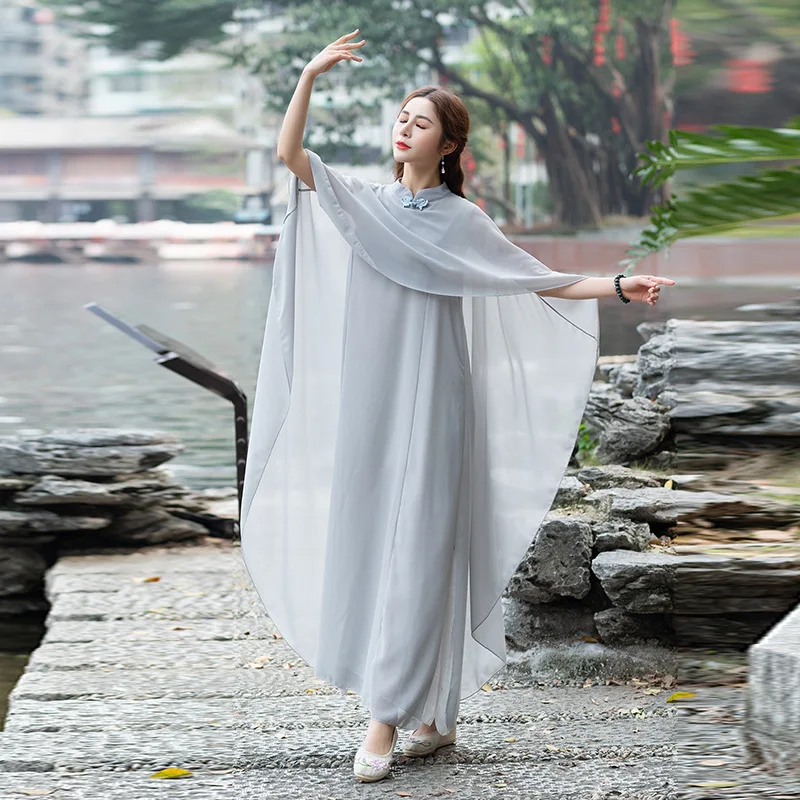 Spring And Autumn New Style Chinese-style Zen Service Improved Cheongsam Dress Literature And Art Tea Service Elegant Fairy