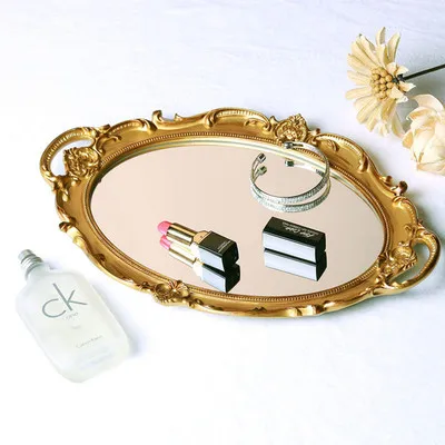 Европейский ретро зеркальный поднос туалетный столик косметический поднос для хранения ювелирных изделий тарелка для украшения дисплея - Цвет: 1