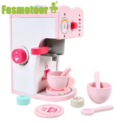 Fosmeteor – nouvelle série de jouets en bois pour enfants, développement éducatif, ustensiles de cuisine, Machine à café rose 