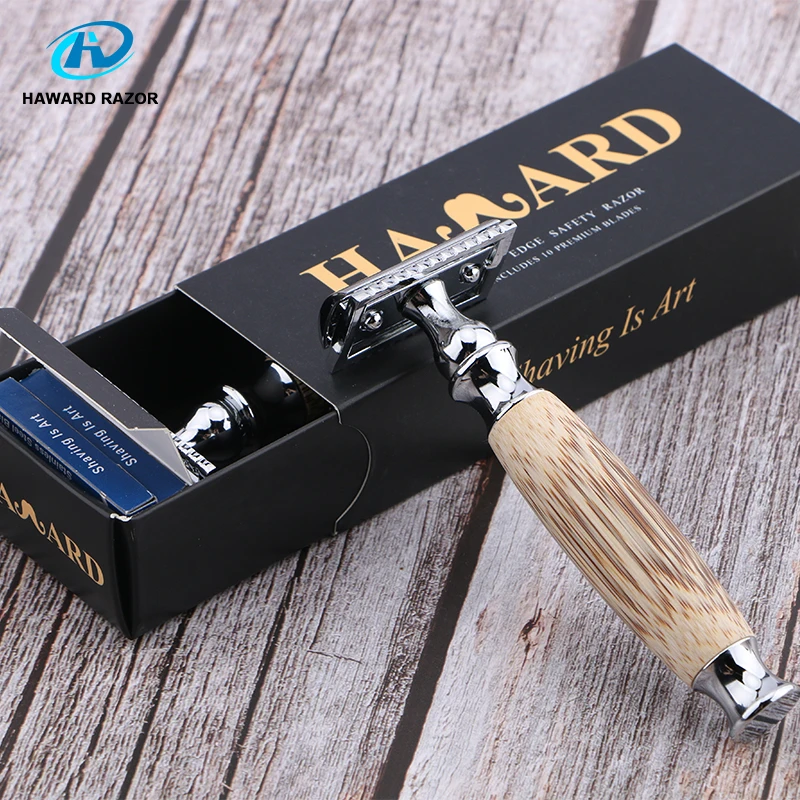 HAWARD Razor Natural Bamboo Handle Men's Shaver Double-edged Safety Razor More Environmentally Friendly Free 10 Shaving Blades