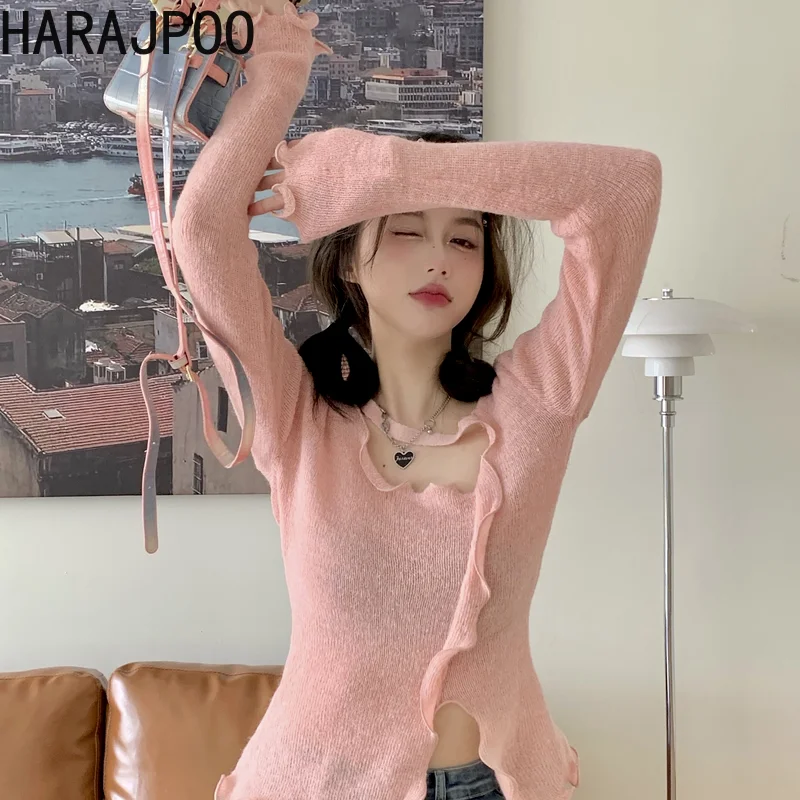 Пуловер Harajpoo женский однотонный корейский модный вязаный Асимметричный