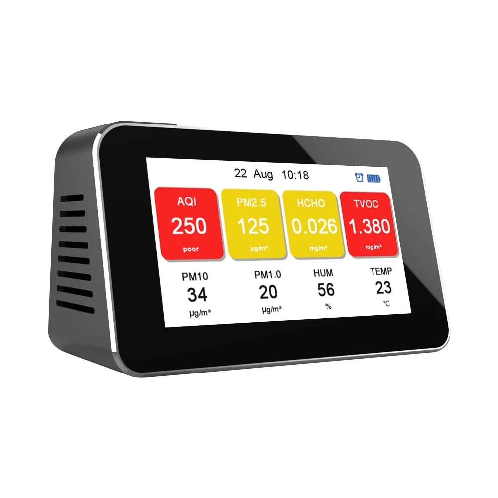 

PM2.5/PM10/PM1.0/TVOC Tester AQI Air Quality Analysis Detector Temperature Humidity Monitor Home Smog Meter Alarm Clock