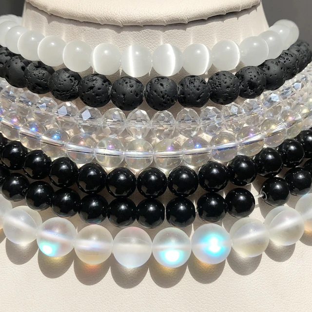 Natural Stone White Black Dull Polish Matte Onyx Agates Smooth Round Beads for Jewelry Making DIY Bracelet 15" Strand 4-12mm 3