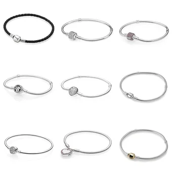 

9 Style Women Diy Snake Chain Basic Bracelets Flower With Love Heart Pink Crystal Bracelets For Women Diy Charms Jewelry