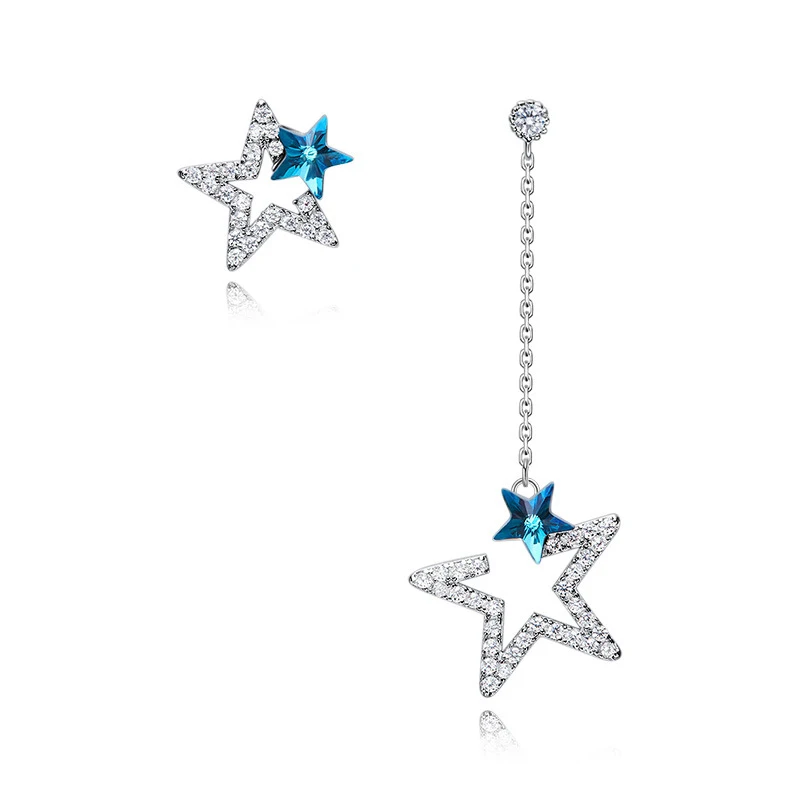 

Warme Farben Korean Earrings Made with Swarovski Crystal 925 Silver Star Long and Short Asymmetric Earrings for Party Brincos