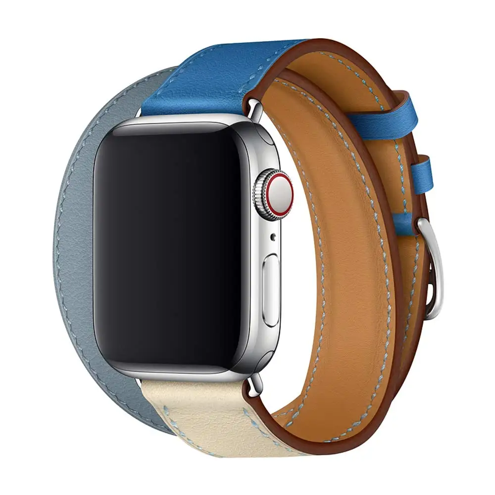 Кожаный ремешок для часов Apple Watch серии 5 4 40 мм 44 мм браслет для iWatch 38 мм 42 мм серия 3 2 1 - Цвет ремешка: blue-white