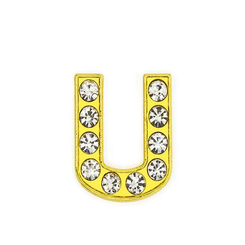 10p/Lot Golden Color Rhinestone Slide Letter Charms Bracelet Making 8mm A-Z  DIY Wristband Pet Collar Keychain Women Jewelry Gift