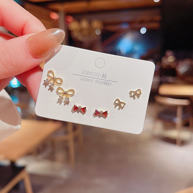 Simple Crystal Stud Earring Set For Women Butterfly Flowers Pearl Zircon Earrings Girl Party Wedding Engagement Jewelry