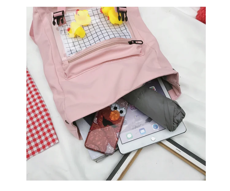 Повседневный Водонепроницаемый Прозрачный женский рюкзак, простые нейлоновые школьные рюкзаки для путешествий в стиле Харадзюку, маленькая утка, Студенческая сумка для книг для девочек-подростков