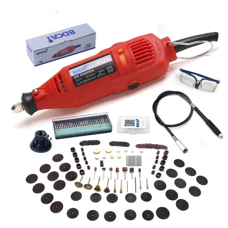Online BDCAT 180w grabado eléctrico dremel herramienta giratoria velocidad Variable Mini taladro rectificadora con 180 Uds herramientas eléctricas Accesorios