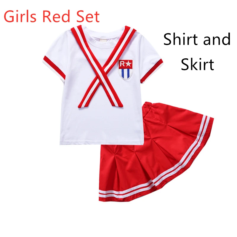 Shirt and Skirt Детская школьная форма с короткими рукавами, летние школьные костюмы темно-синего цвета в Корейском стиле для мальчиков и девочек, студенческий галстук для костюма, красная одежда команды для детей - Цвет: Shirt and Skirt