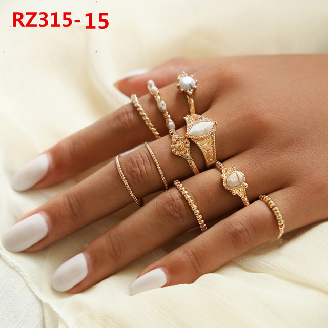Gold Ring Set Teen Girls Matching Rings for Women Anillos Jewelry Sets Bague Femme Ringen Bohemian Heart Rings Woman