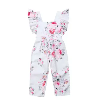 

New Newborn Baby Bodysuit Girl Kids Floral Fly-Sleeve Siamese Trousers Square Collar Top Pants Fashion Sets 1-5Y