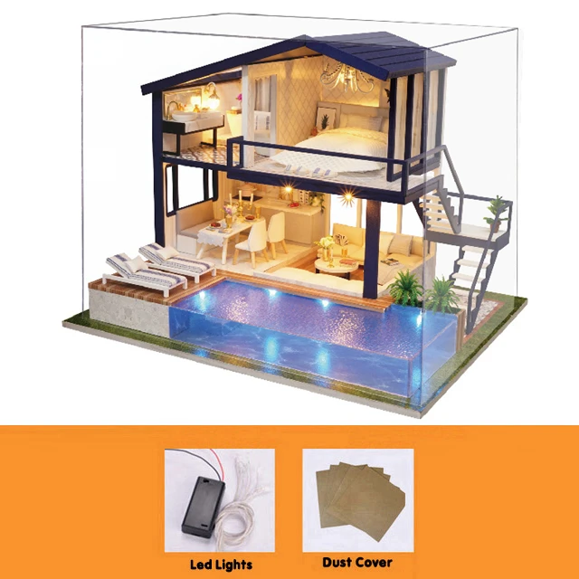 Doll House Wooden Furniture Diy House Miniature Box Puzzle Assemble 3D Miniaturas Dollhouse Kits Toys For Children Birthday Gift 10