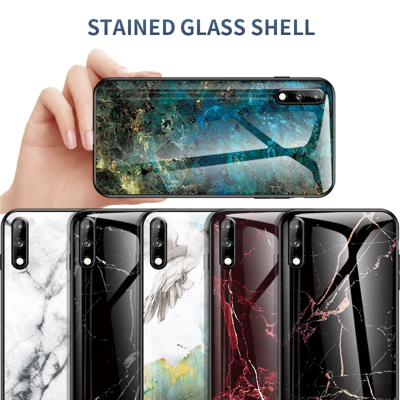 Мраморный чехол из закаленного стекла для телефона Huawei Y9 Y7 Y6 Prime 2019 Y5 Pro с защитой
