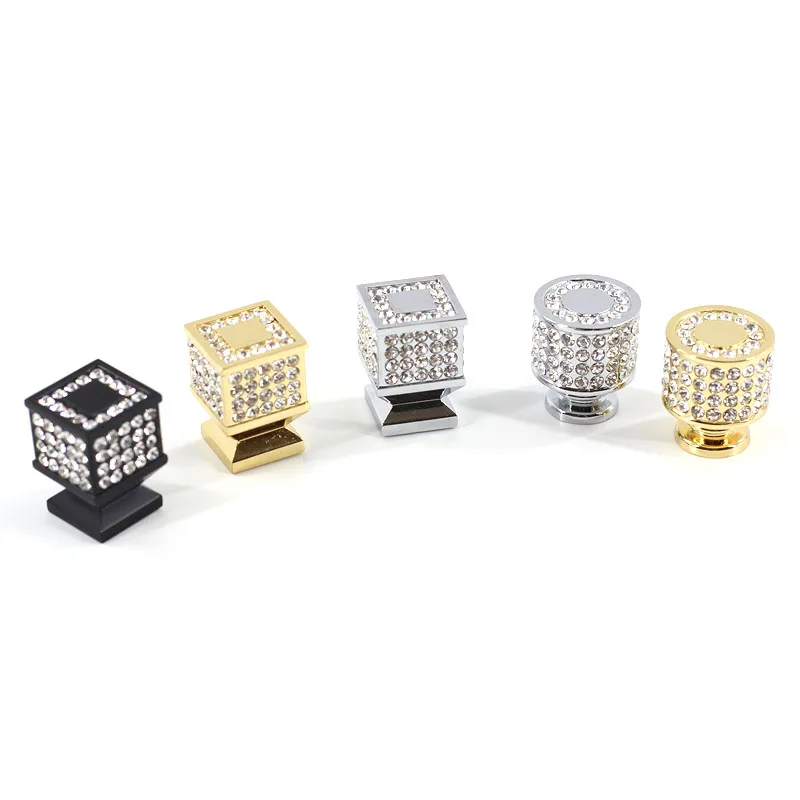 

Crystal Knob Cabinet Drawer Crystal Black Handle Wardrobe Door Gold Diamond Single Hole Small Handle