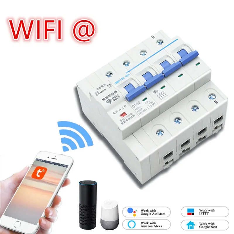 4P WiFi умный выключатель Умный дом автоматизация перегрузки короткого замыкания