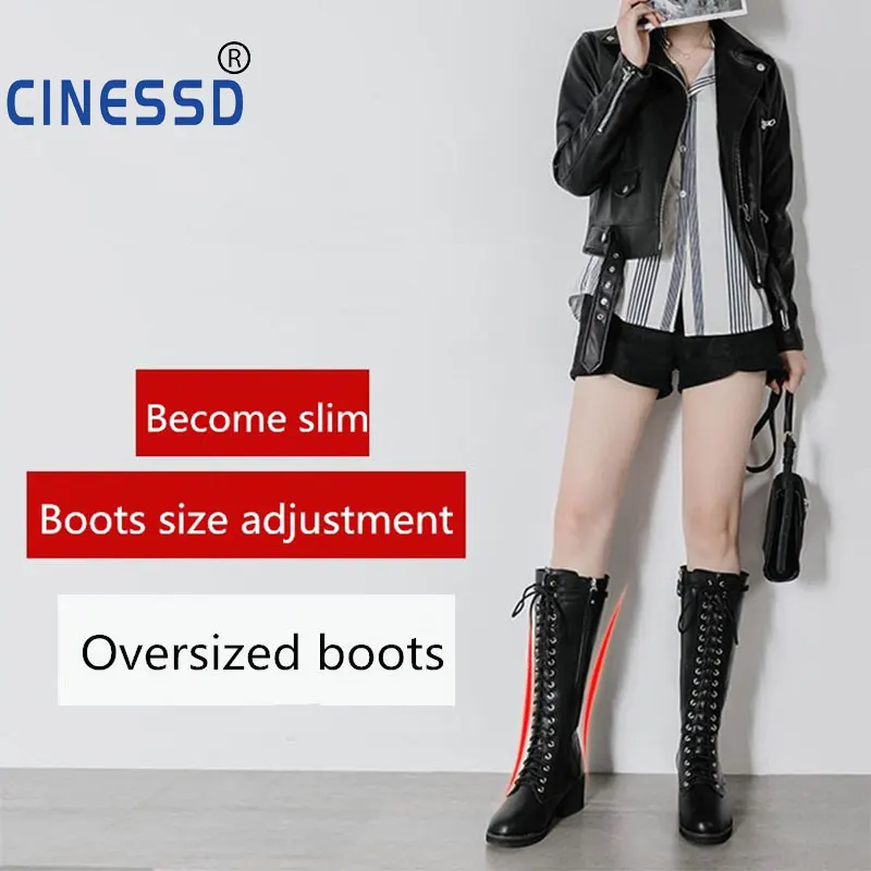 

Large size 45 Women Straps Slim Lace-up High Boots Knee High Boots Flat Heels Black Leather Shoes women boots Motorcycle botas