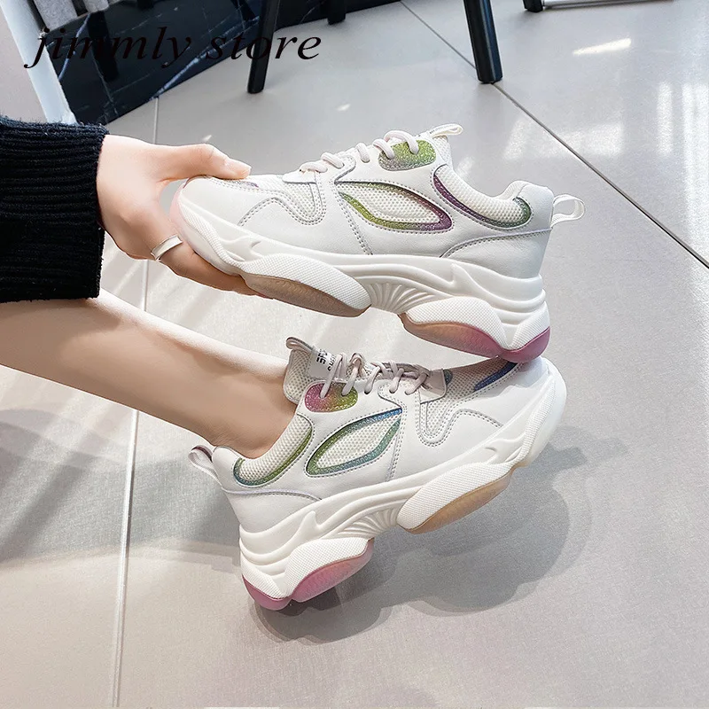 Spring Chunky Sneakers Women Platform Casual Shoes Women Reflective Fashion Sports White Sneakers Tenis Basket Femme