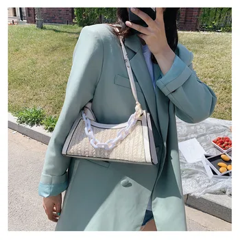 

Retro Totes Bags For Women 2020 Trendy Vintage Handbag Silk scarf Female Small Subaxillary Bags Casual Retro Straw Shoulder Bag