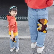 Г. Новые стильные джинсы для девочек на осень; детские брюки с милым медвежонком; Детские повседневные Слаксы