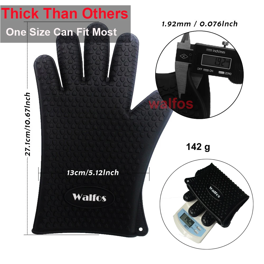 WALFOS 1Pc Non-Slip Silicone Oven Glove Mitt Waterproof Heat Resistant Kitchen Microwave BBQ Gloves for Barbecue Cooking Baking