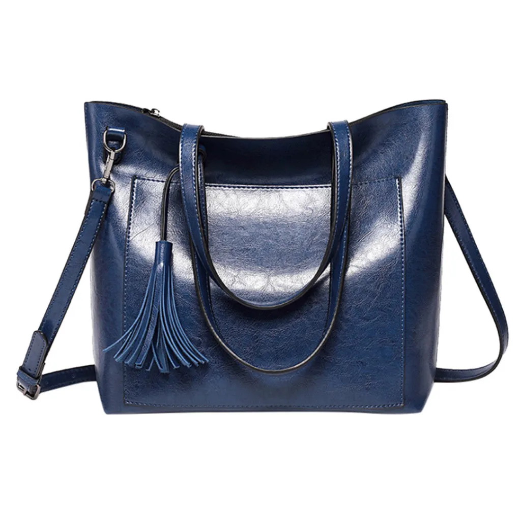 

2019 Spring Summer New Fashion Women’s Solid Color Large Capacity Leather Tote Shoulder Bag Elegant dark blue Crossbody Bag