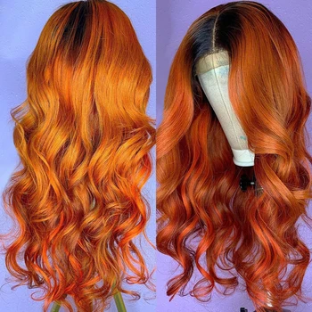 

Glueless Ombre 1B Orange Colored Deep Wave Synthetic Lace Front Wig For Black Women High temperature Fiber Cosplay Wig