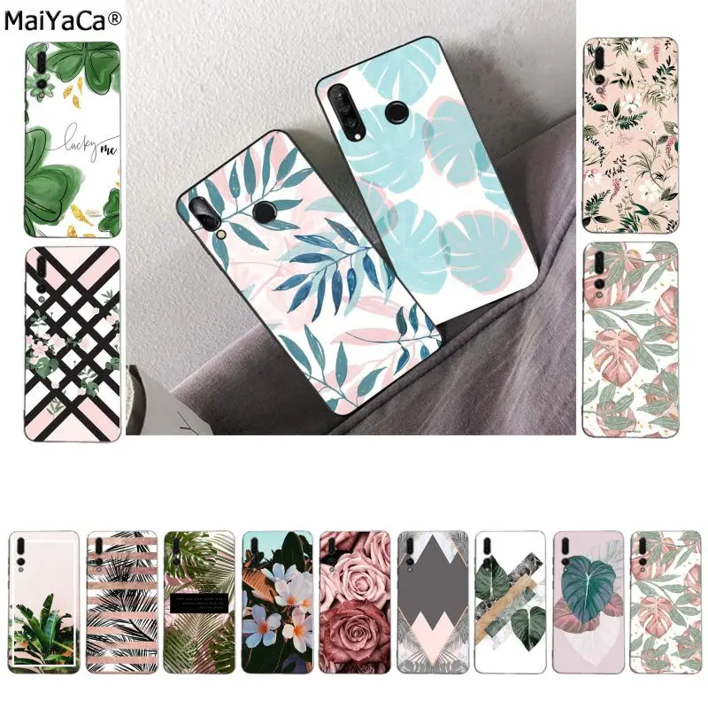 

MaiYaCa Candy Color Leaf Print Fashion TPU Soft Phone Case for Huawei P10 lite P20 pro P20lite P30 pro mate 20 pro mate20 lite