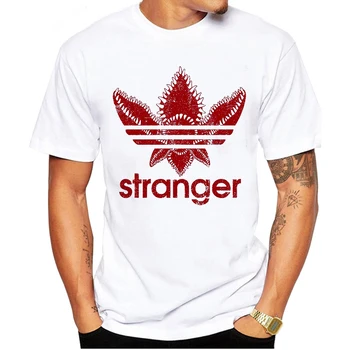 

LUSLOS 2019 New Summer Cotton Funny T Shirts Short sleeves T-shirt Men Fashion Stranger Print White T shirt Men's Tops Tees