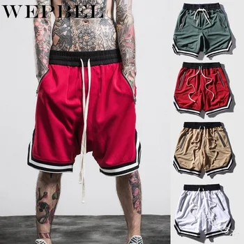 

WEPBEL Summer Knee Length Shorts Men Leisure Striped Patchwork Loose Joggers Sweatpants Drawstring Shorts
