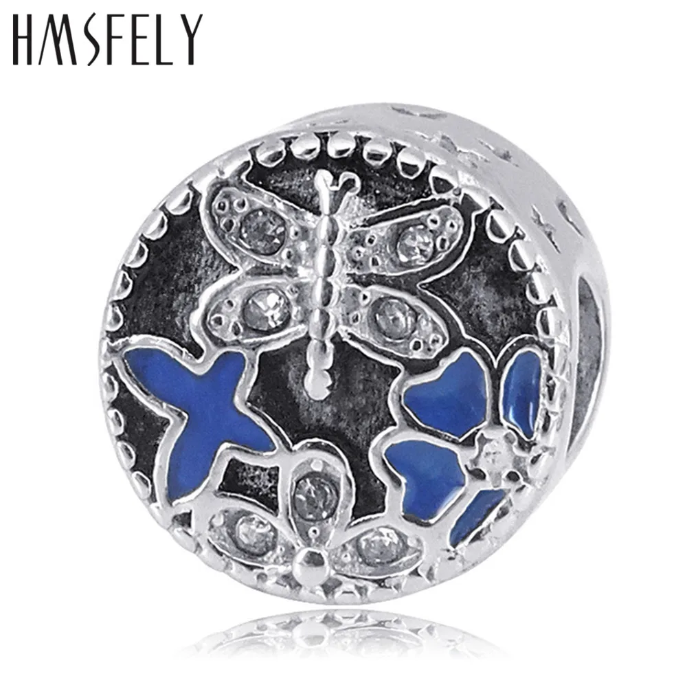 

HMSFELY 316L Stainless Steel Big hole Dragonfly Beads Pink Blue Enamel Beads Accessories For Charms Bracelet Necklace Making
