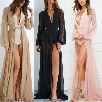 Women Solid Color Chiffon Kimono Summer Holiday Beach Cardigan Bikini Cover Up Wrap Beachwear Loose Clothes 1