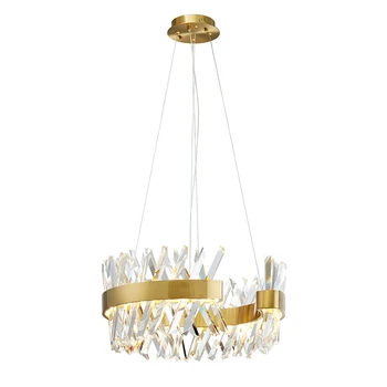 

Yiserhome Luxury Lights LED Pendant Lamp Crystal Glass Copper Texture Circle Hanging Lamp For Restaurant Dining Room