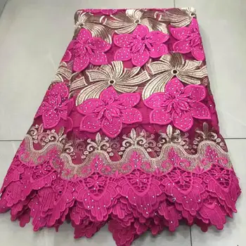 

Fuchsia African Lace Fabrics 2019 High Quality Guipure Lace Nigerian Tulle Lace Fabric Bride Milk Silk French Net Lace Fabric