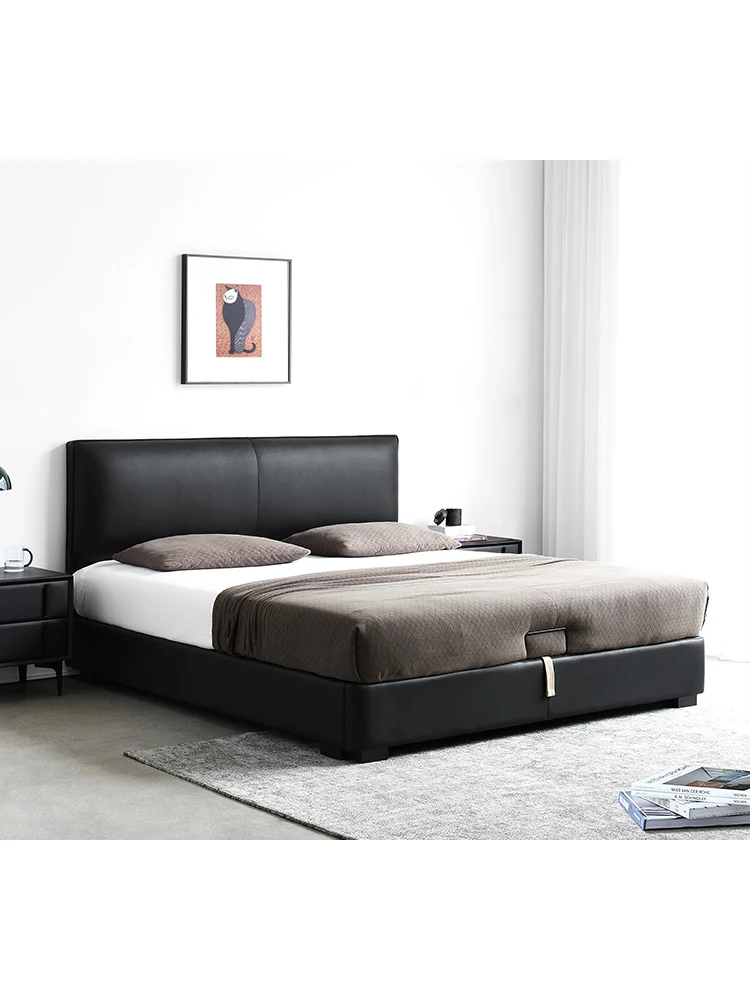 Lit contemporain et contracté en cuir complet, style nordique, léger,  luxueux, modèle familial, chambre à coucher, lit double de 1.8m, tatami