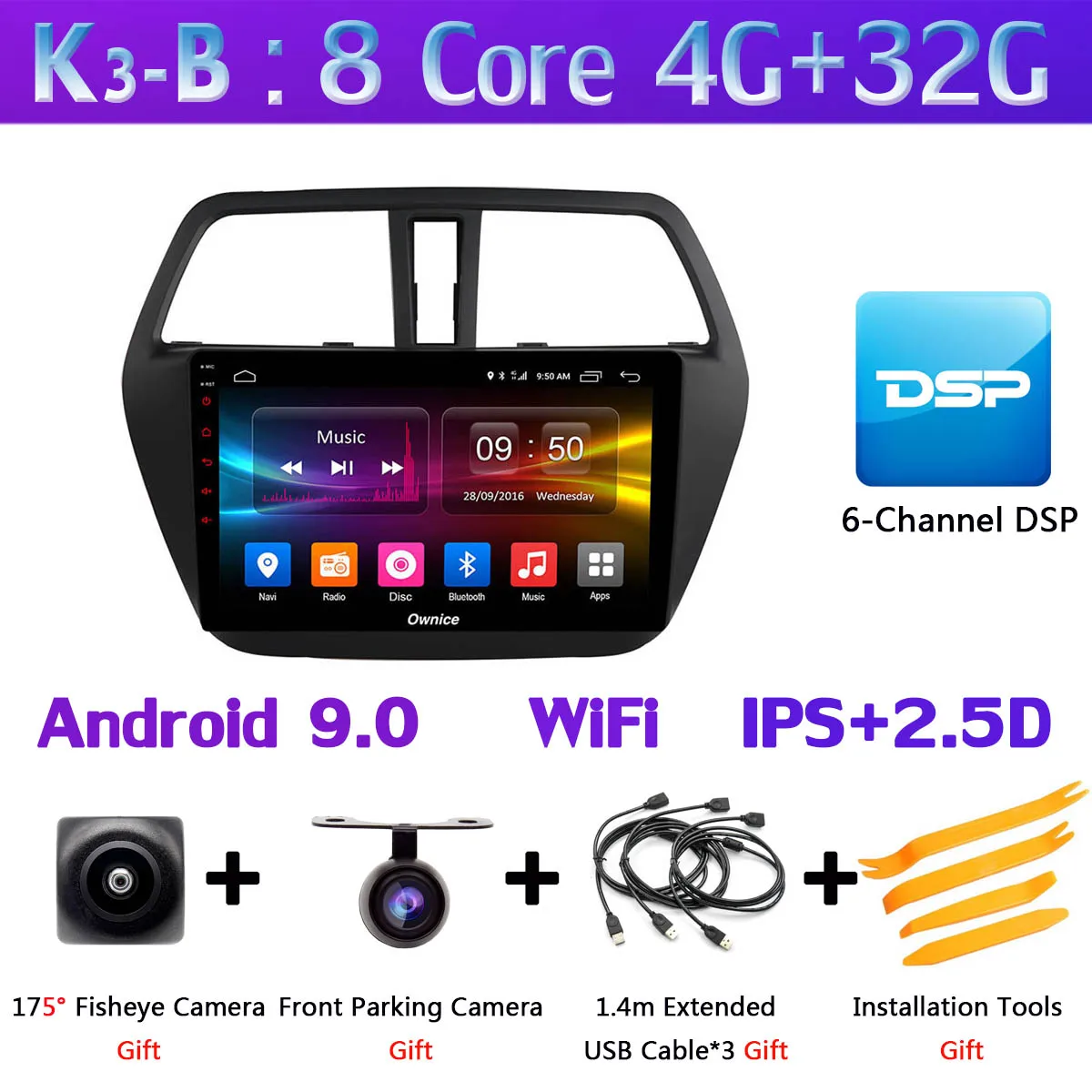 360 ° камера Android 9,0 4G+ 64G gps радио CarPlay DSP автомобильный мультимедийный плеер для Suzuki SX4 S-Cross 2013 - Цвет: K3-B