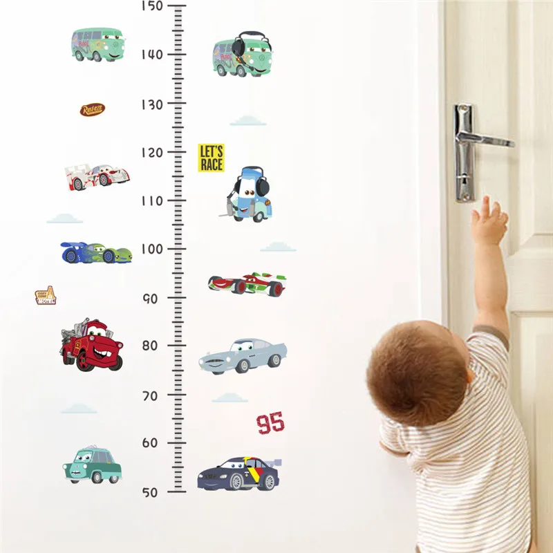С изображением мультяшного автомобиля, наклейки на стену для детской комнаты высота мерила для маленьких мальчиков Спальня украшения роста наклейки-Ростомеры комнаты мальчика Декор