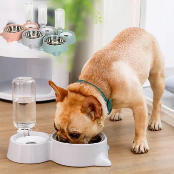 

Double Bowl Drinking Raised Stand Dish Bowls With Pet Supplies Pet Bowl Automatic Feeder Dog Cat Food Bowl With Water Dispenser